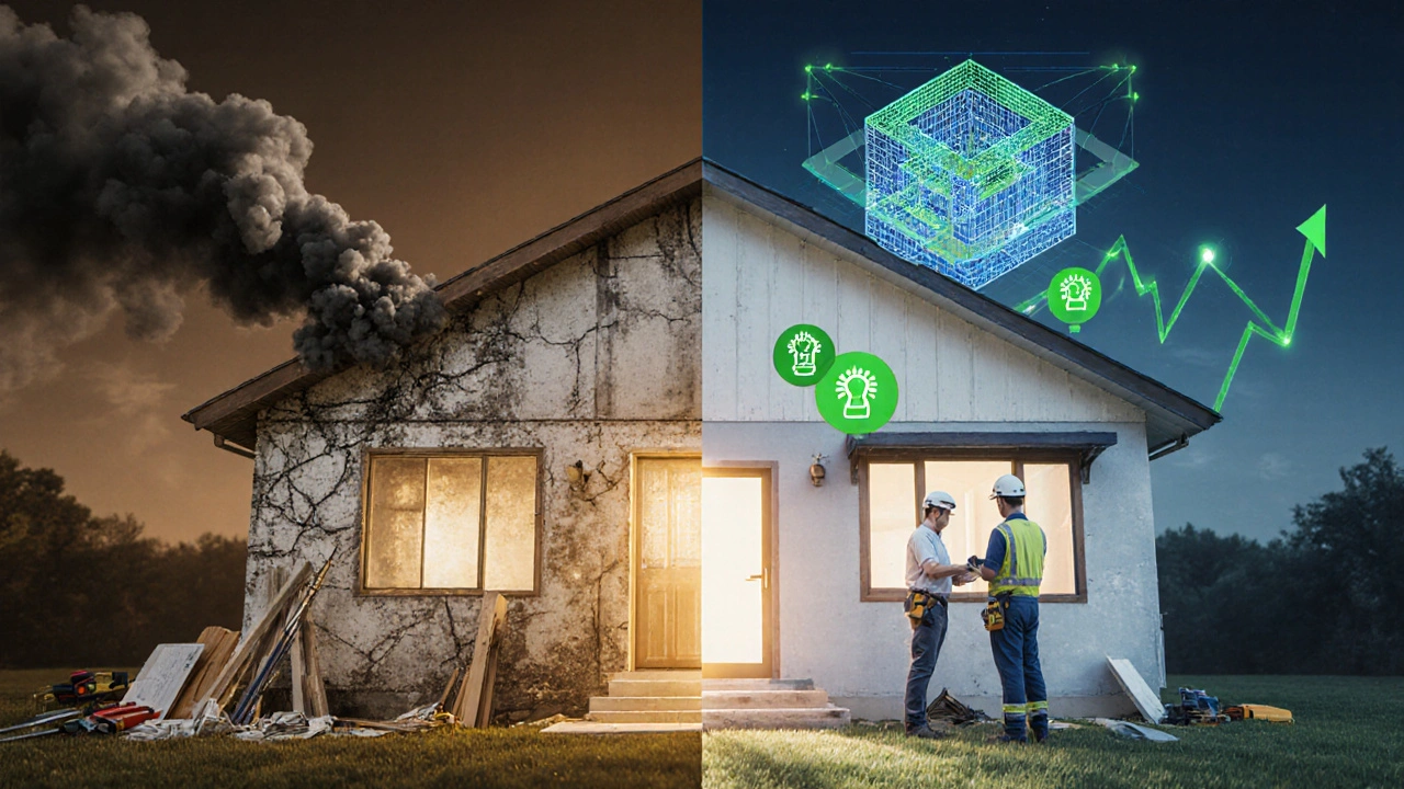 Gegensatz: chaotische Sanierung links, ganzheitliche Planung mit BIM rechts