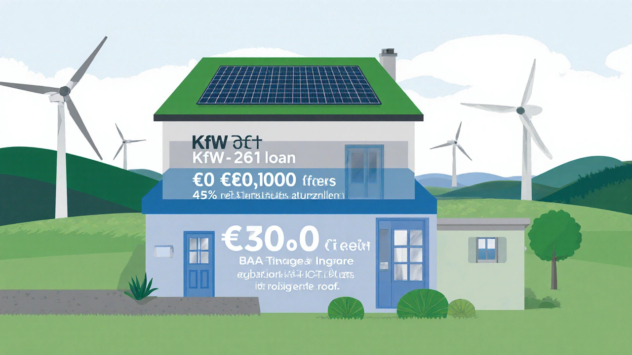 Aufgebaute Finanzstruktur für energetische Sanierung mit KfW-Kredit und BAFA-Zuschüssen.