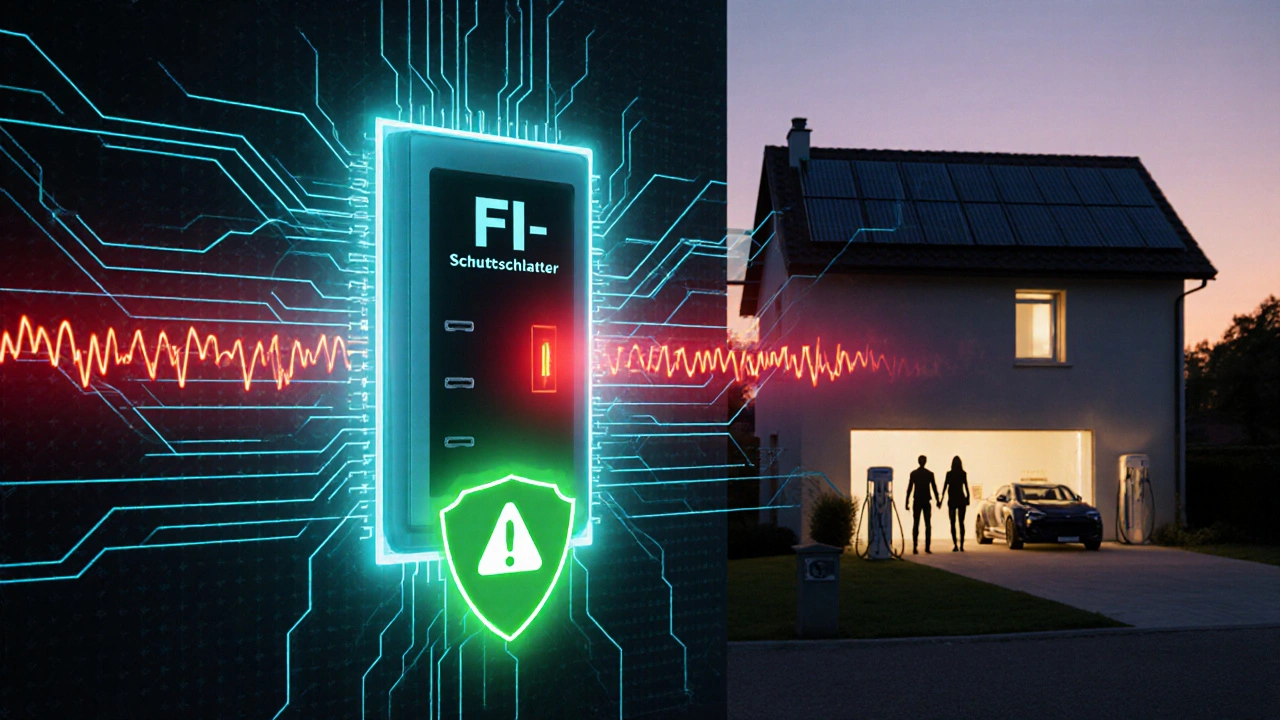 Intelligenter FI-Schutzschalter Typ B erkennt und filtert gefährliche Fehlerströme von Solaranlage und E-Auto-Ladestation.