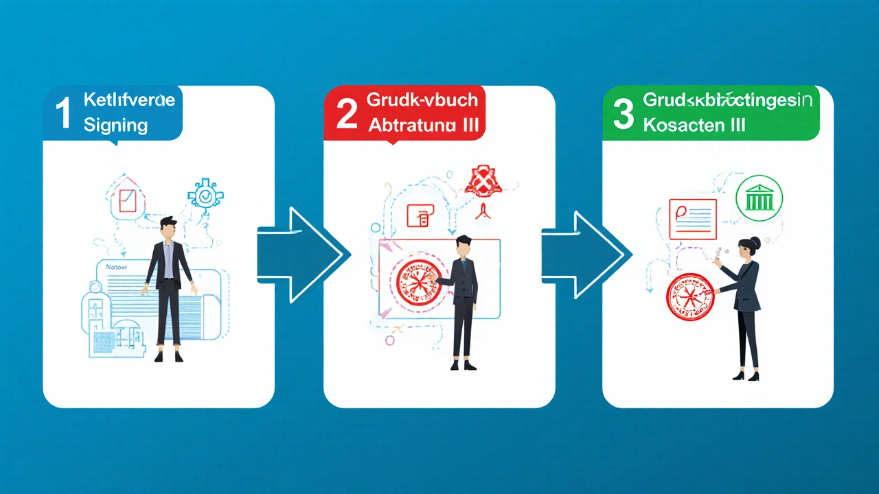 Zeitlinie zeigt den Prozess von Grundschuldbestellung bis Löschung.
