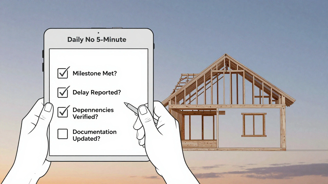 Eine Hand checkt abends eine tägliche Fristenkontrolle-Liste am Bauhaus.