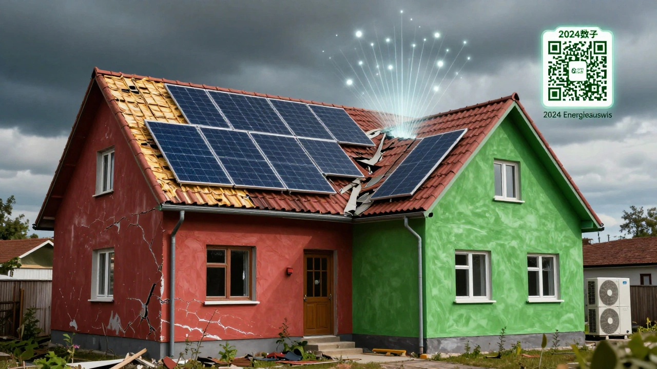 Sanierung eines energiearmen Hauses von Klasse H zu Klasse A mit Solaranlage und Wärmepumpe.