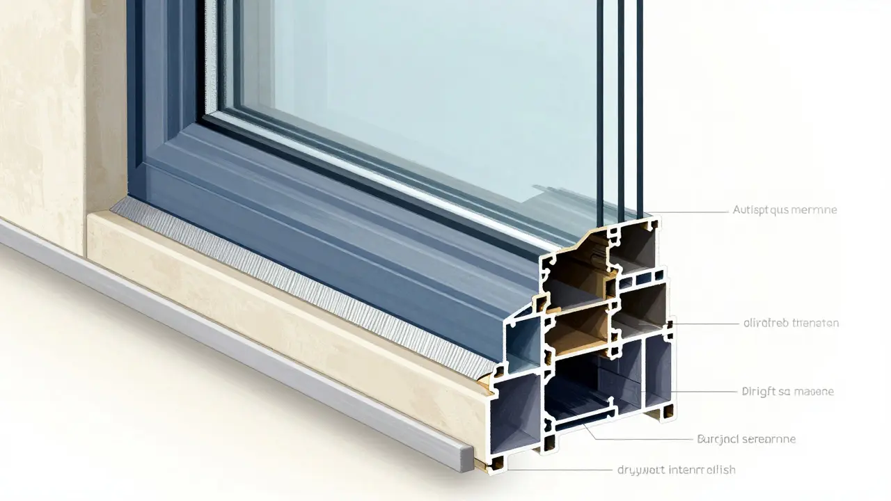 Schnittansicht eines korrekt gedämmten und abgedichteten Dachfensters mit Dreifachverglasung.