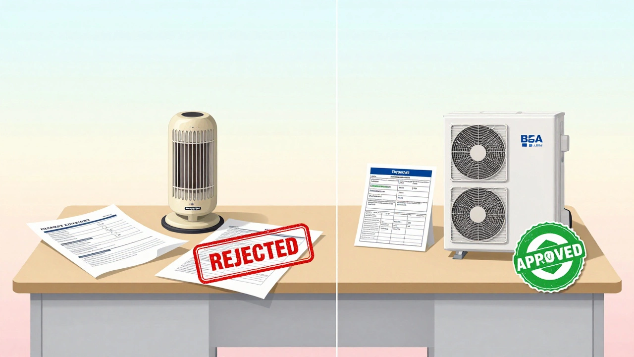 Vergleich: Falsche Unterlagen mit abgelehntem Stempel vs. korrekte Unterlagen mit Genehmigung.