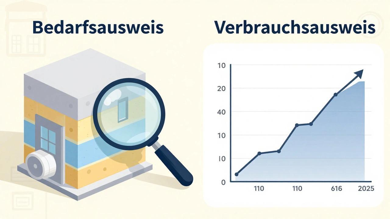 Vergleich von Bedarfs- und Verbrauchsausweis mit baulichen und verbrauchsbasierten Daten.