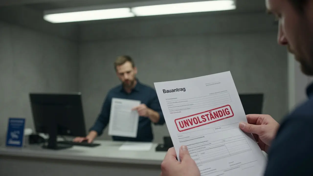 Bauherr erhält abgelehnten Bauantrag wegen fehlender Nachweise bei der Baubehörde.