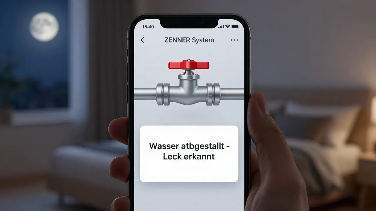 Ein intelligenter Wasserhahn schließt automatisch, nachdem ein Leck erkannt wurde.
