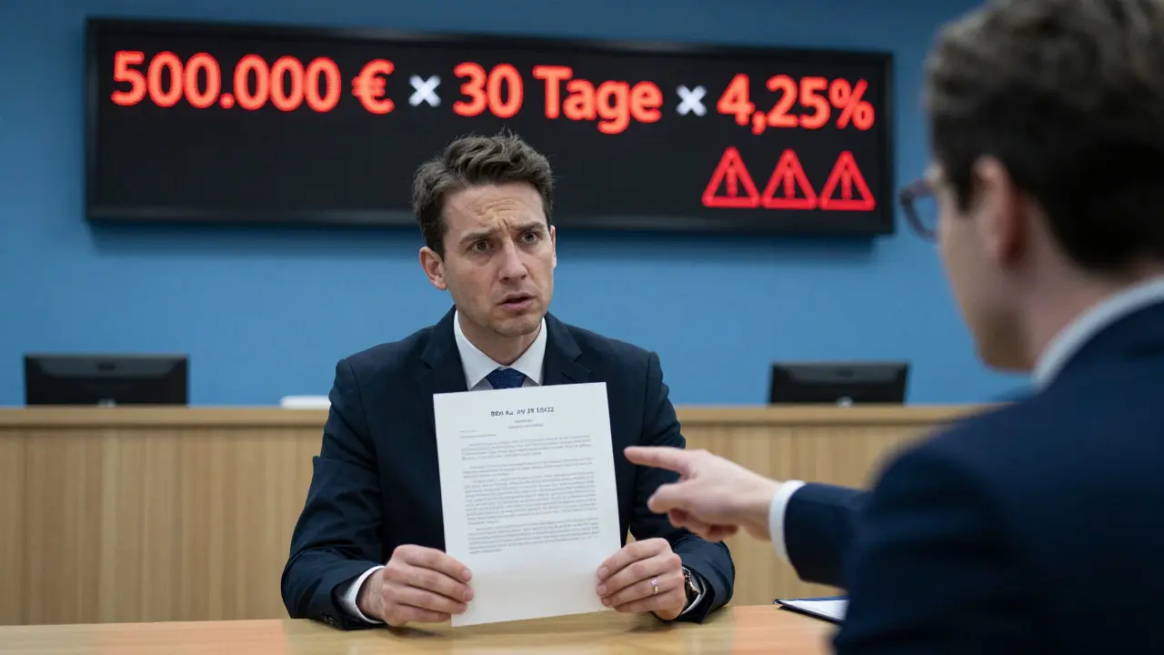 Ein Richter verliest ein Urteil des BGH vor einem Käufer und Verkäufer in einem deutschen Gerichtssaal.