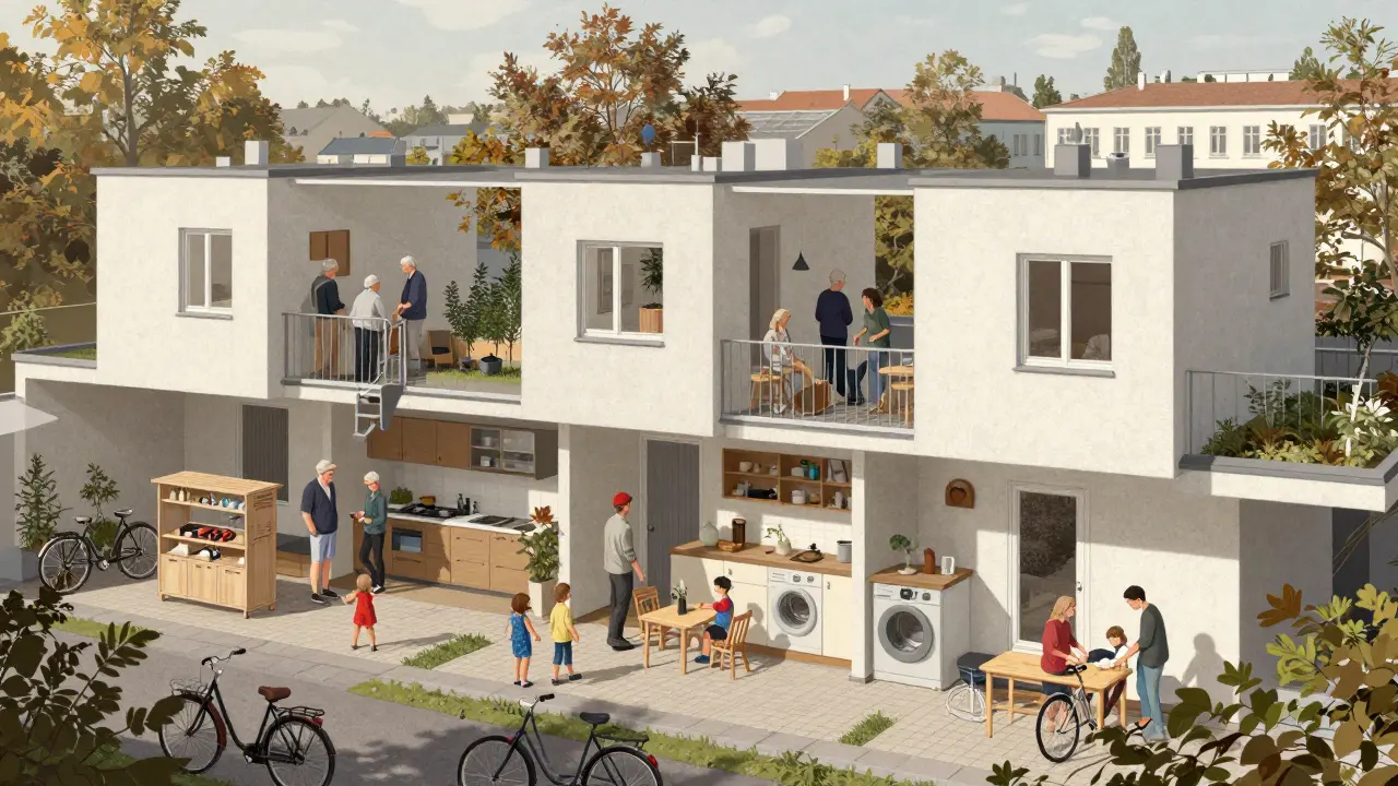 Ein generationsübergreifendes Wohnprojekt mit gemeinsamen Küchen- und Gartenräumen in Wien.