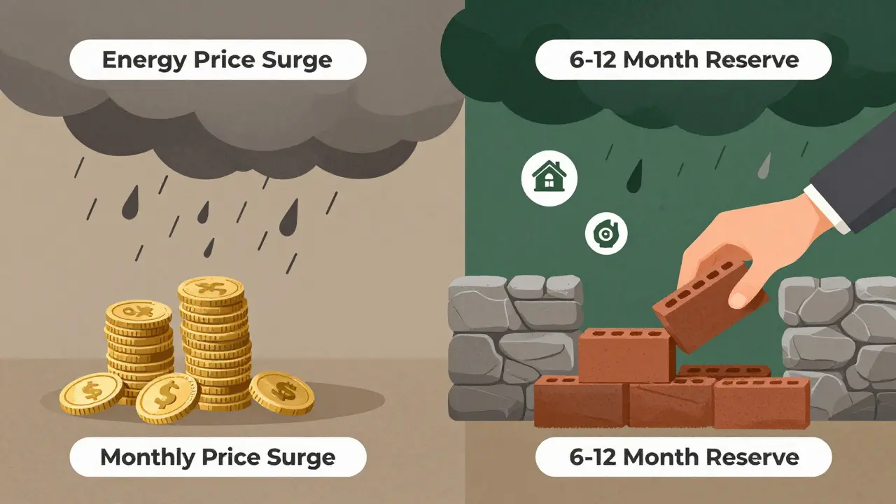 Ein Szenario-Vergleich: Zerbrechliche Einnahmen vs. stabile Reserven als Schutzmauer gegen Energiekostenanstieg.