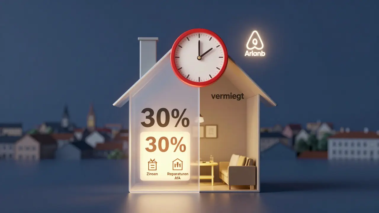 Haus mit transparentem Anteil, der die steuerlich absetzbare vermietete Fläche von 30% zeigt.