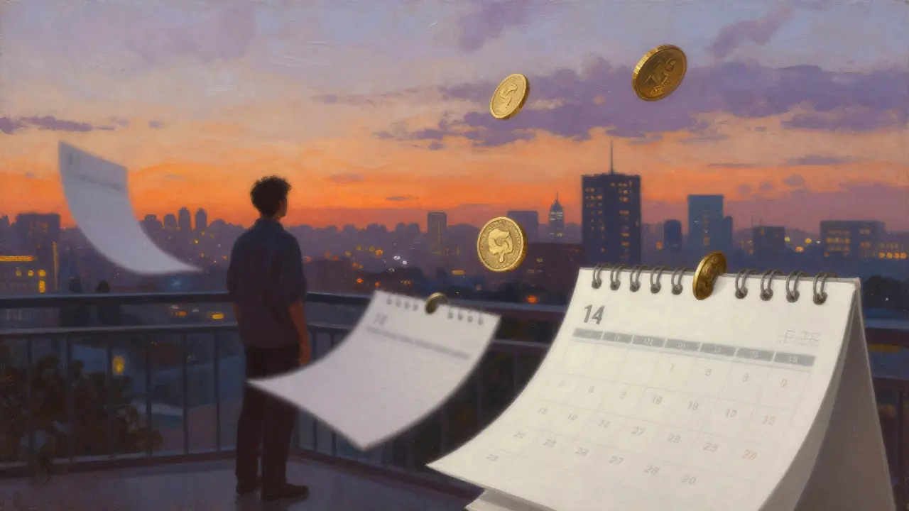 Hausbesitzer plant Verkauf strategisch, Finanzen und Zeit im Bild.