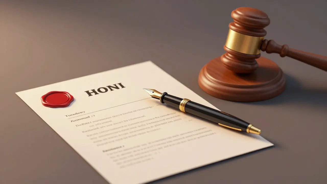 Notarischer Vertragstisch mit Stift und Siegel, Fokus auf das Datum.