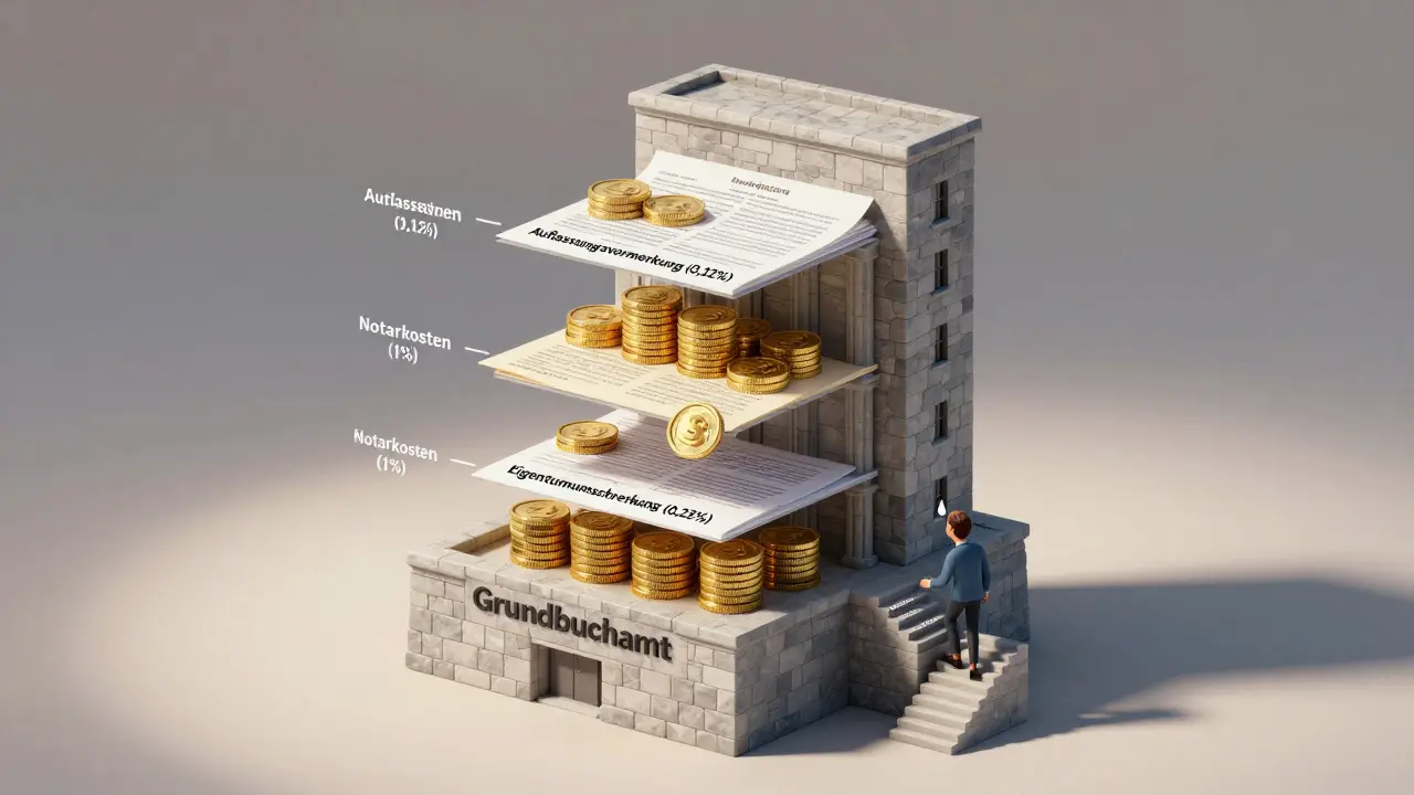 Symbolische Darstellung der Kosten für die Grundbuchänderung bei einem Immobilienkauf.