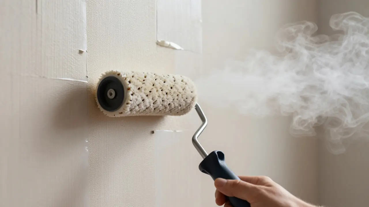 Anwendung einer Igelwalze und eines Dampfgeräts zum Entfernen von Vinyltapete.