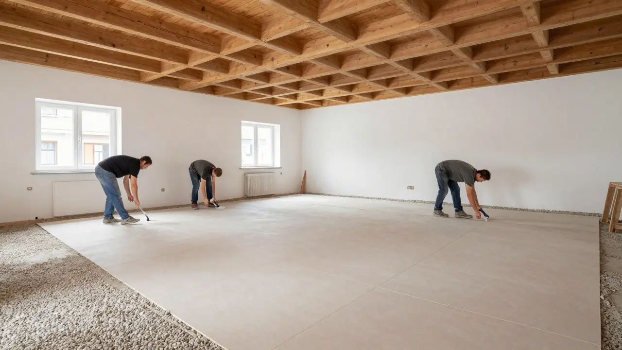 Einbau von Trockenestrich-Platten in einem Altbau mit Holzbalkendecke