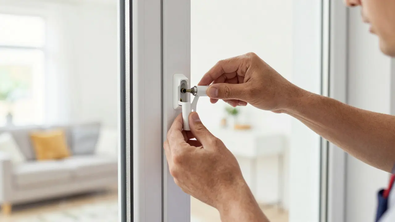 Fachmann installiert einen Fensterfalzlüfter in einen weißen Fensterrahmen.