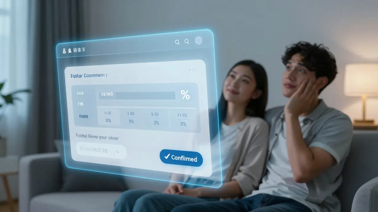 Holografische Benutzeroberfläche eines digitalen Maklers mit einer Pauschalpreis-Option.