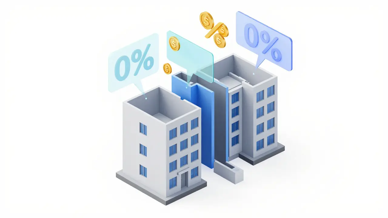 Isometrische Darstellung eines Wohnhauses mit Symbolen für die Kostenverteilung.