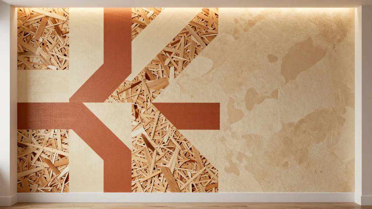 Kreativ gestaltete Akzentwand mit geometrischen Mustern und Schwammtechnik.