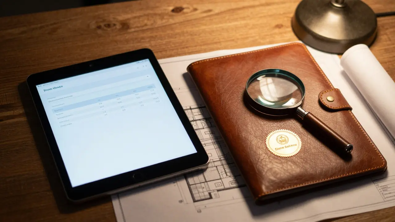 Vergleich zwischen einer digitalen Schätzung auf einem Tablet und einem offiziellen Immobiliengutachten.