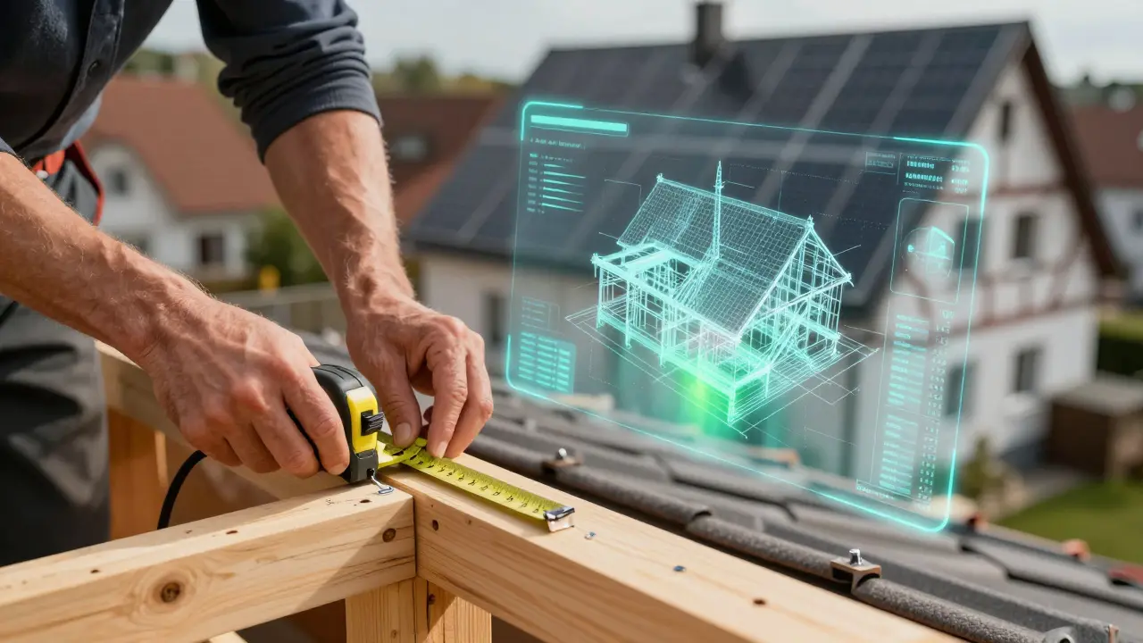 Kombination aus Handwerksarbeit und digitaler BIM-Planung am Dach