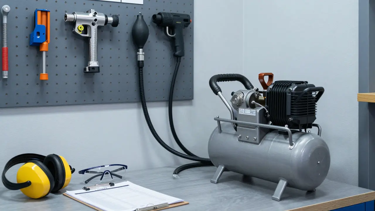 Kompressor und pneumatische Werkzeuge im Atelier
