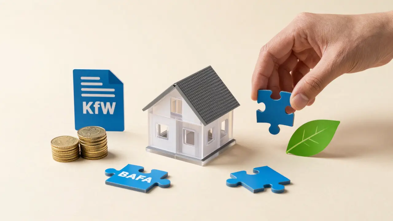 Symbolische Darstellung der Kombination von BAFA, KfW und Steuerbonus