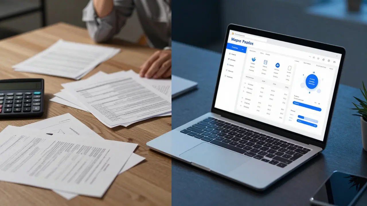 Vergleich von chaotischem Papierkram und effizienter Immobilien-Software