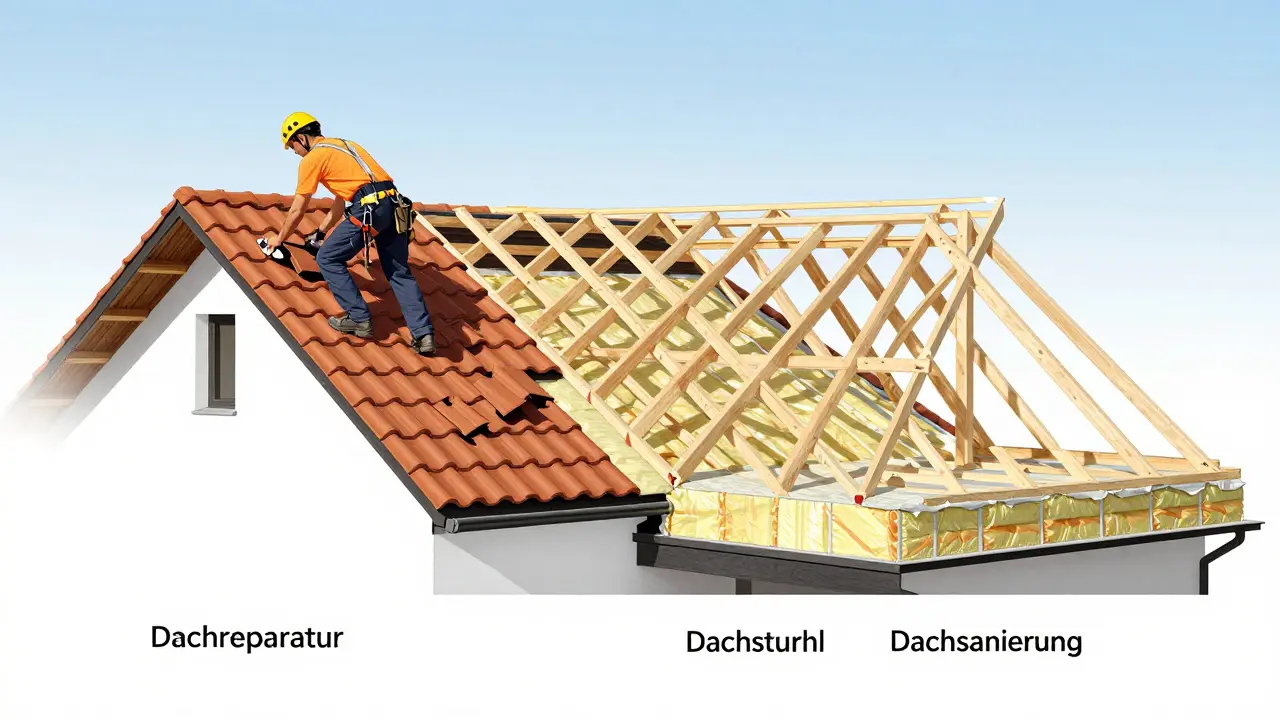 Vergleich zwischen lokaler Dachreparatur und vollständiger Sanierung