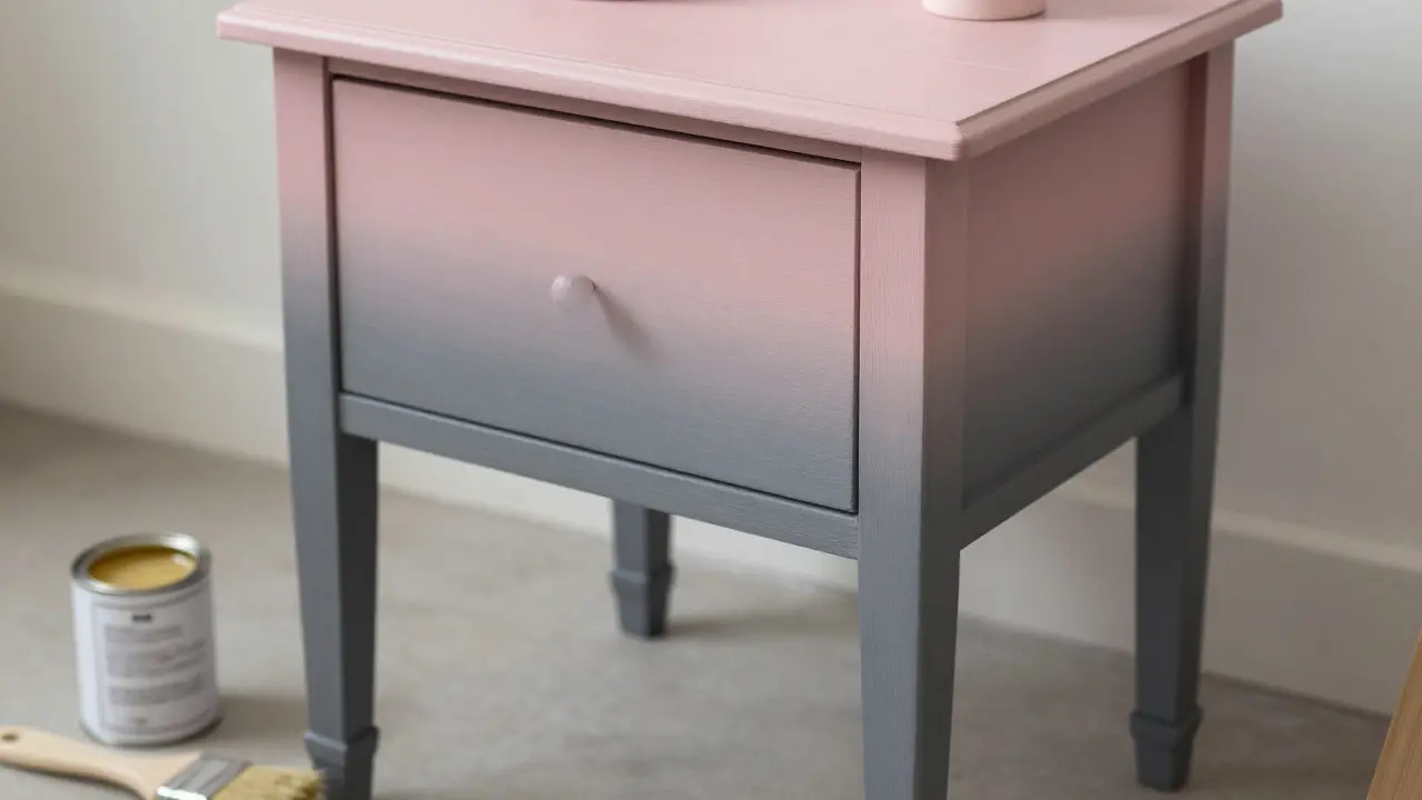 Vintage Tisch mit Chalk Paint Ombré-Effekt von grau zu rosa