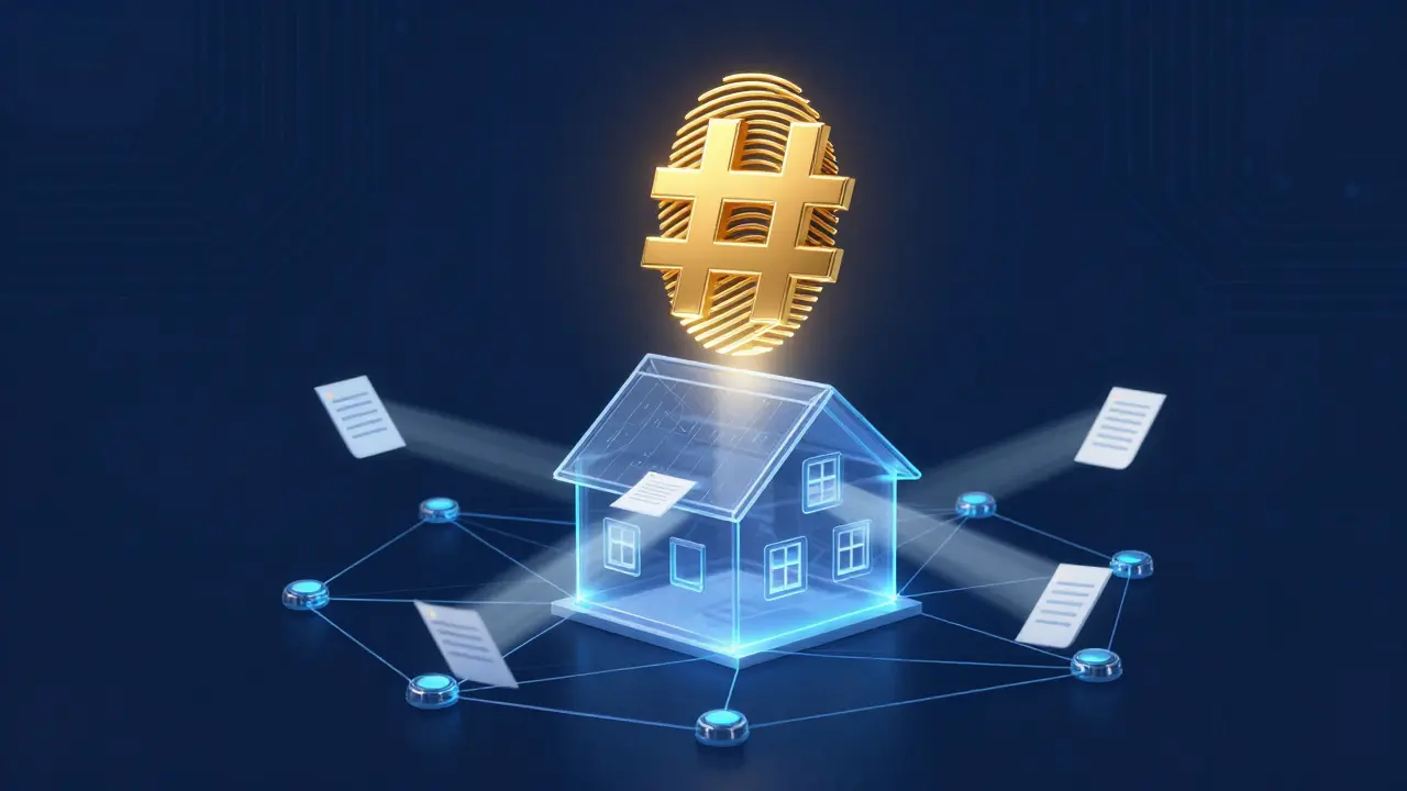 Abstrakte Darstellung von Blockchain-Sicherheit für Immobiliendaten