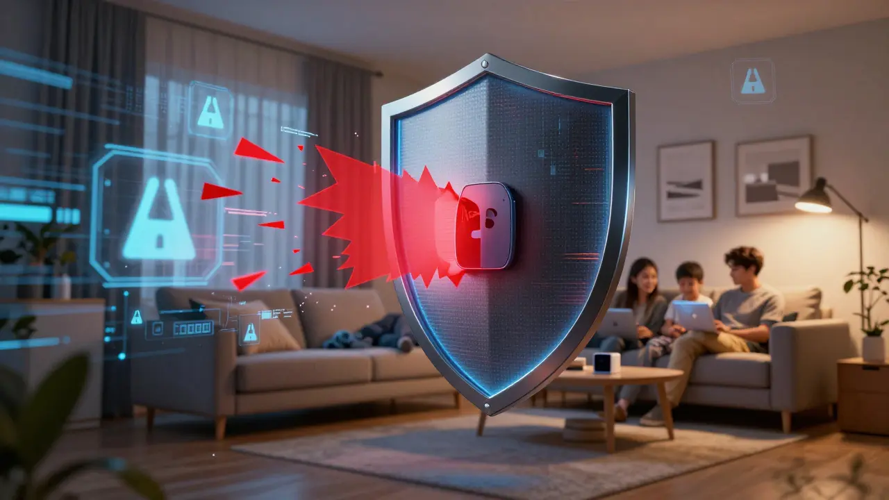 Abstrakte Darstellung von Cybersicherheit schützt ein modernes Smart Home