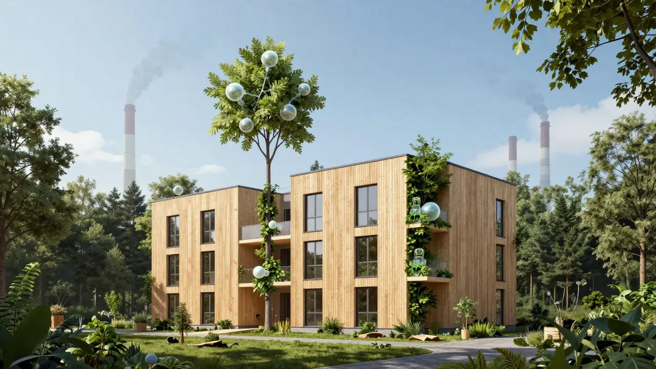 Modernes Haus im Wald mit CO2-speichernder Holzfaserdämmung