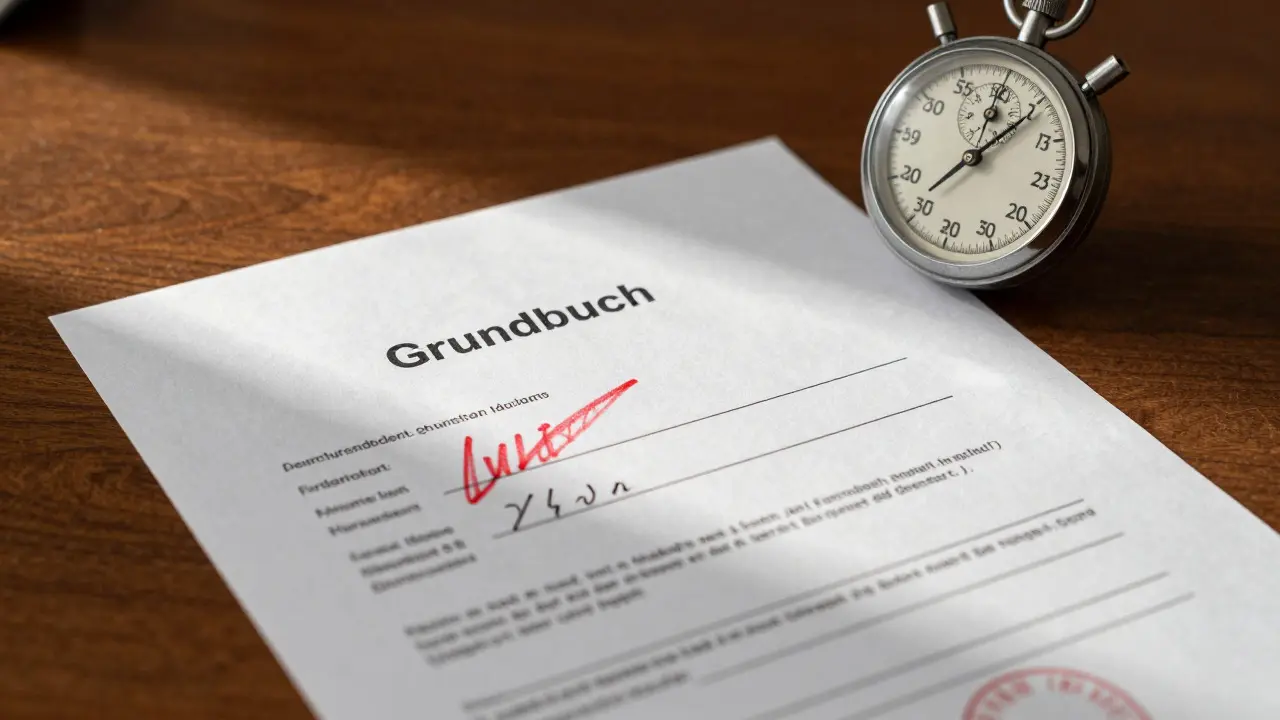 Grundbucheintragungsdatum auf Dokument, das den Fristbeginn markiert