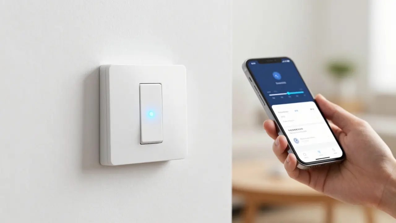 Moderner Dimmerschalter mit Smartphone-App für Smart Home