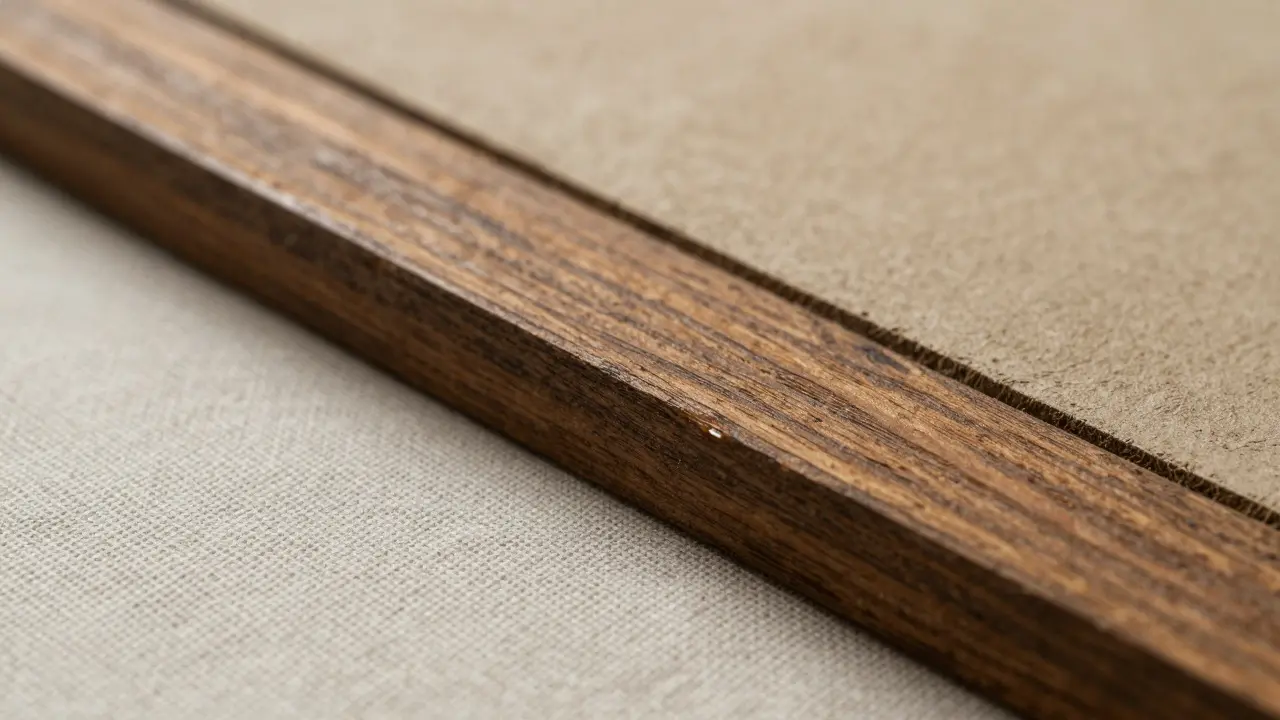 Nahaufnahme der Texturen von Holz, Leinen und Lehmputz