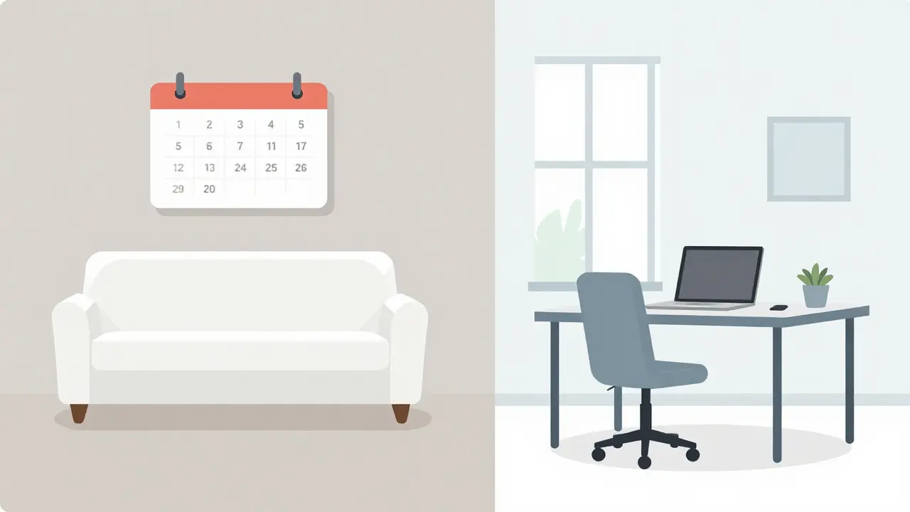 Vektorgrafik: Leere Wohnung versus Home-Office Nutzung