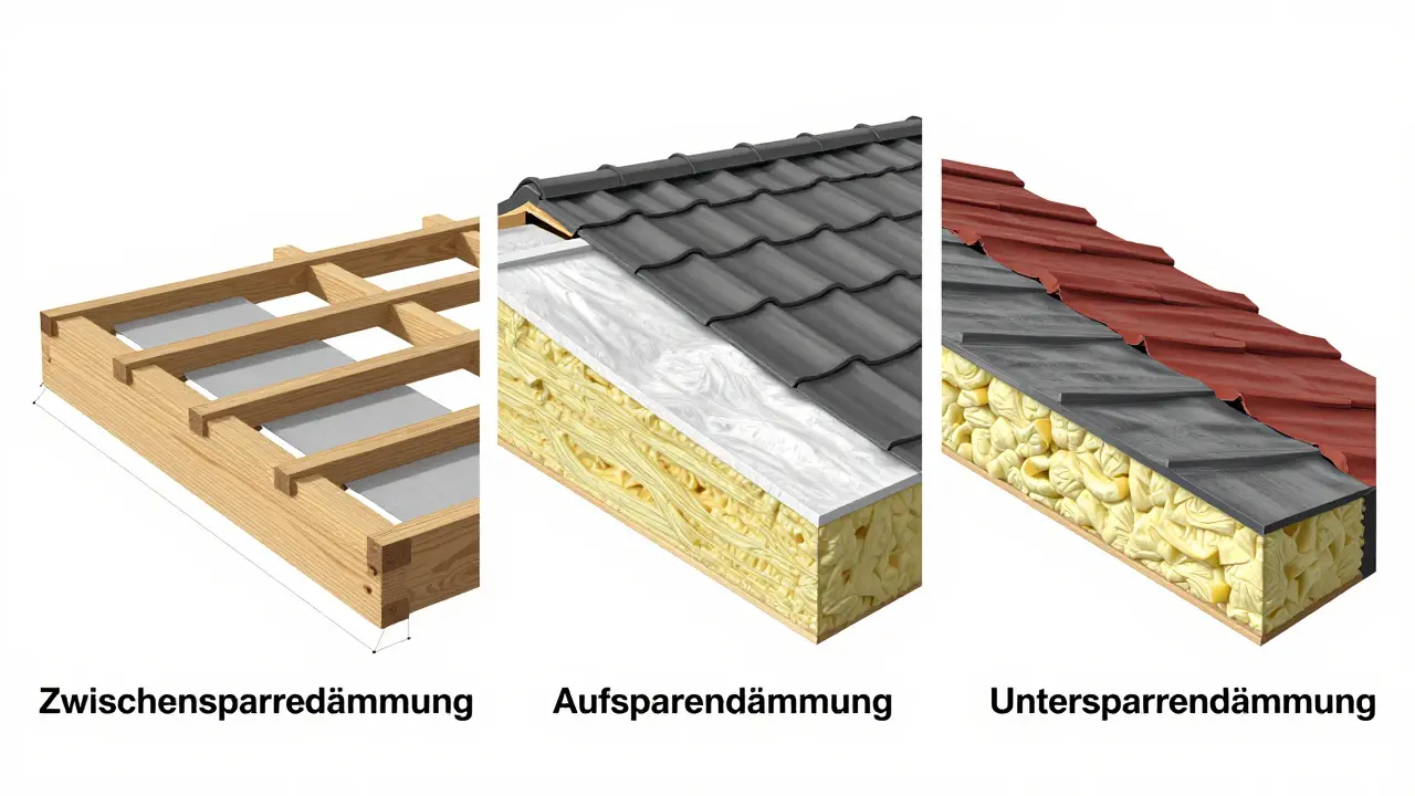 Vergleich der drei Dämmschichten am Dachstuhl