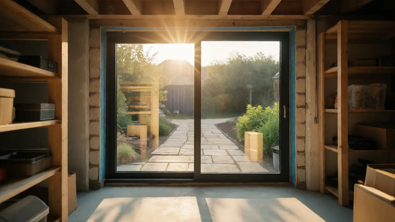 Heller Kellerraum mit neu installiertem, wasserdichtem Fenster