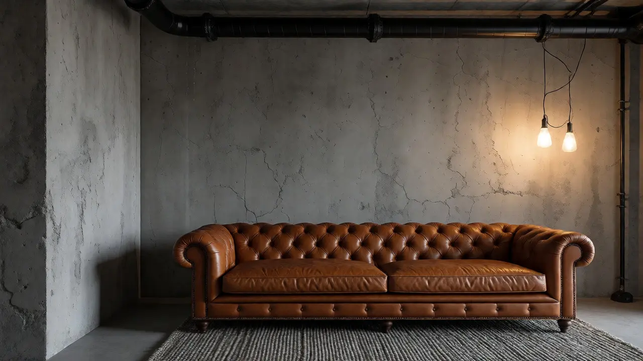 Industrial Look im Wohnzimmer: So kombinierst du Beton, Metall und Leder