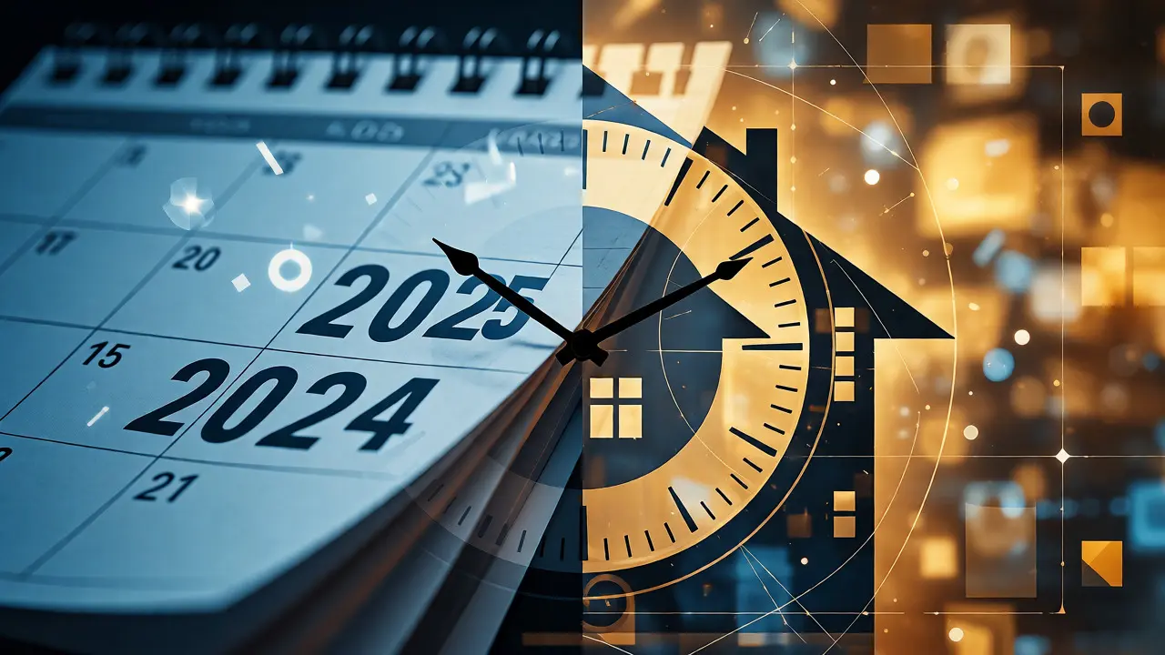 Konzeptuelle Darstellung von Zeitablauf und steuerlichen Fristen bei Immobilienverkäufen.