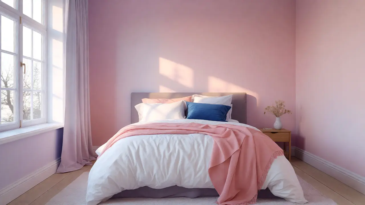 Ruhiges Schlafzimmer in Pastellrosa und Lavendel